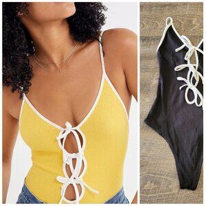 NWT URBAN OUTFITTERS | Out from Under Open Front Bow Ribbed Bodysuit | Sz. S
